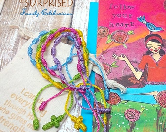 FOLLOW YOUR HEART. Friendship Bracelets Gift Set. Inspirational Card + hand stamped coton bag. Brave Teenager gift set. Courage. Daughter