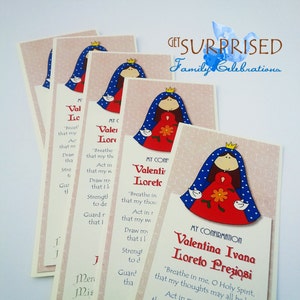12 GIRLS CONFIRMATION BOOKMARKS. Holy Mary remembrance cards, religious announcement for First Communion, Christening, Baptism, keepsake
