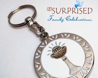 Communion Chalice Key Ring, Enamel Catholic Gift, Religious Favor