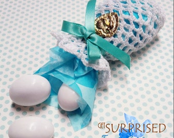 6 Crochet Favor Bags: White Cotton, Wedding Confetti Pouches