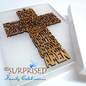 DECORATIVE WOODEN CROSS 6 3/4 Our Father prayer. Laser Cut hanging cross gift box. Baby Crib cross. Communion favor. Baptism-Wedding image 1