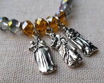 Nativity Bracelet, Swarovski Crystal, Silver Charms - Religious Jewelry