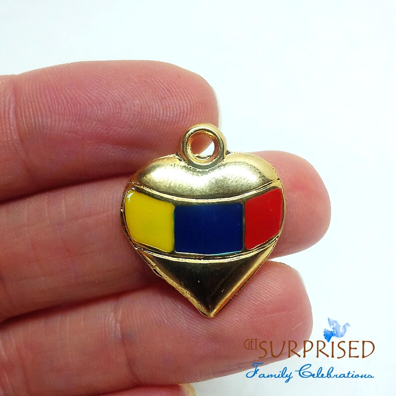 VENEZUELAN FLAG BRACELET primary colors gold plated heart bangle Yellow blue and red crystals. Colombia-Ecuador bracelet