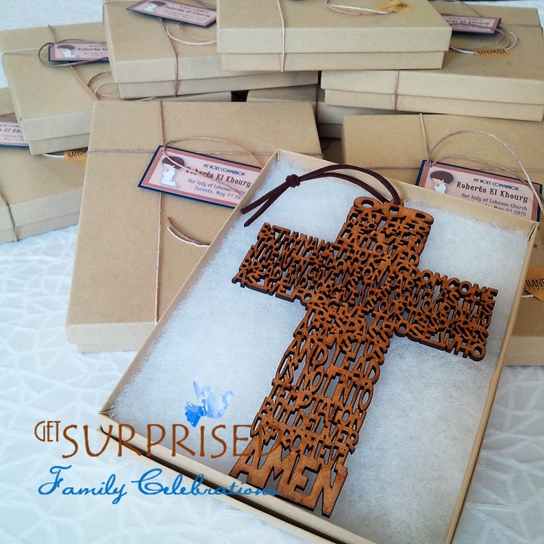 DECORATIVE WOODEN CROSS 6 3/4 Our Father prayer. Laser Cut hanging cross gift box. Baby Crib cross. Communion favor. Baptism-Wedding image 7