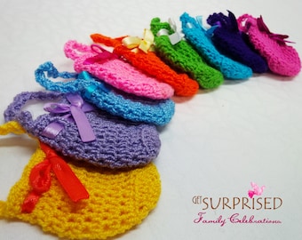9 CROCHET MINI PURSES, Almond Confetti Pouches, Baby Shower Favors, Bombonieri