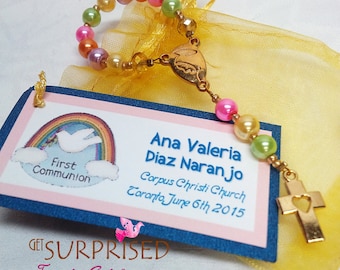 12 RAINBOW GOLD DENARIES. Mini rosary favors for baby shower-wedding-first communion-confirmation-new baby-funeral. Keepsake, Decade