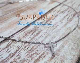 DAINTY CROSS CHOCKER. Silver plated delicated cross necklace. Girls Confirmation gift, Communion, Baptism, sympathy. Celebrity.