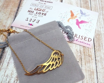 GOLDEN WING BRACELET. Dainty stainless steel golden wing bracelet. Catholic Girls/women gift, Communion, sympathy, baby loss. Celebrity.