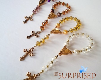12 AMBER MINI ROSARIES. Bronze Swarovski crystals decades. Keepsake, Favors for Wedding-first communion-confirmation-funeral-loss.