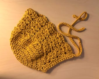 Gorro de crochet para bebé, hecho a mano, de 6 a 9 meses, en mezcla de algodón color vara de oro, con textura.