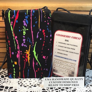 Monedero con pantalla táctil, pequeño bolso bandolera, para iPhone, de tela, para teléfono, para hablar y enviar mensajes de texto, con bolsillo con cremallera, tipo bandolera, fabricado en EE. UU.
