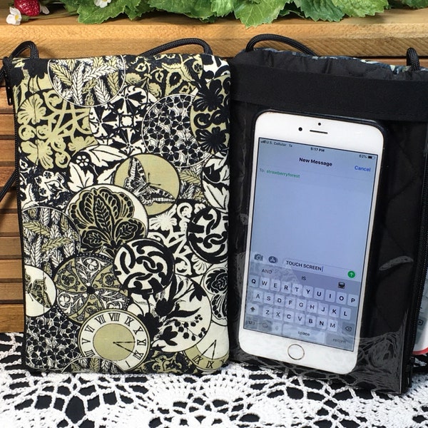 Touch Screen Purse-iphone case-Smartphone Crossbody Bag-cell phone purse-CrossBody Touch Screen Wallet with Zipper Quilted Fabric Pocket-USA