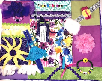 Handmade Dementia Fidget Blanket, Sensory Quilt, Twiddle Mat, Busy Toy