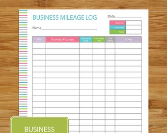 Mileage Log - Business Mileage Tracker, Digital "You print" Instant download file, Coordinates with Business Planning Set - TROPICAL COLORS