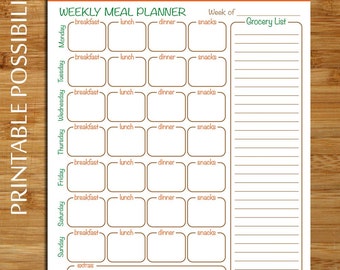 Meal Planner / Grocery List Printable Page MultiColor | Etsy