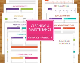 Cleaning and Home Maintenance Packet - Printable Cleaning Set - Plan and Organize Your Household Cleaning and Maintenance