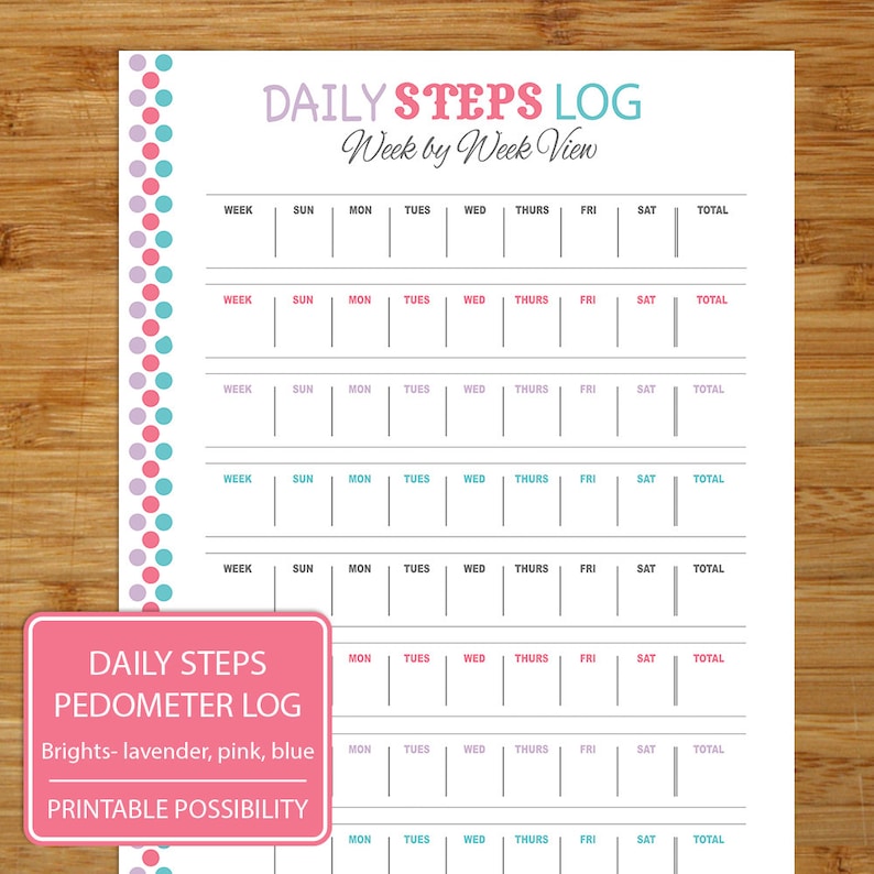 Daily Steps Log Pedometer Step Tracker Exercise Tracker Etsy