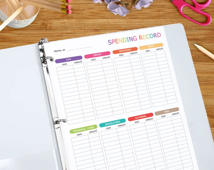 Spending Record With Editable Headings Printable Spending Tracker ...