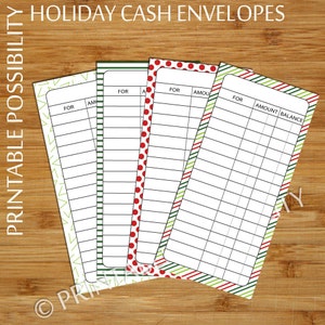 Holiday Cash Envelopes Set of 4  - Christmas Budget Envelopes - Budgeting Envelopes in Holiday Colors