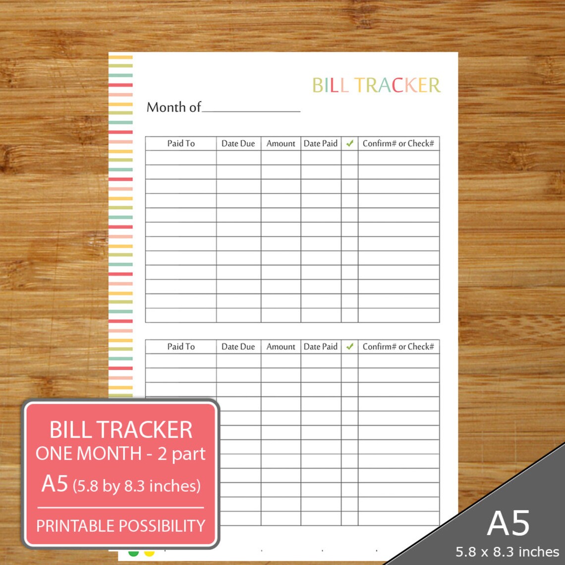 Bill Tracking Form A5 SIZE printable Bill Tracker One - Etsy