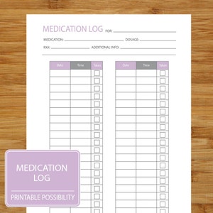 Medication Log - Printable Page to track medication dosage - Dosage Log - Medicine Tracking Log - Lavender Purple and Gray