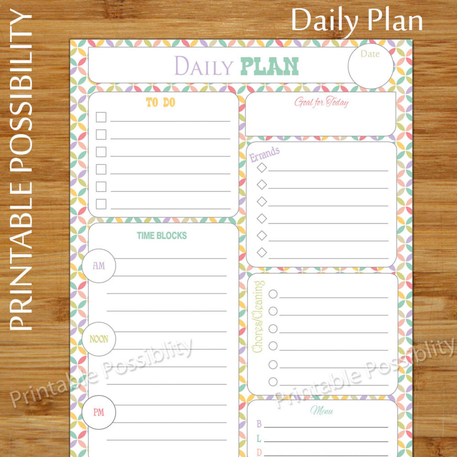 Printable Daily Planner Multi Color Pattern Daily to Do - Etsy
