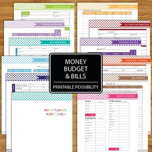 Money Budget and Bills Planner - Polka Dot Brights - Printable Financial Set - Budget Bills Kit - Money Management Spending Plan MBBD01