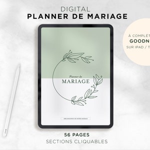 Digital wedding planner, for ipad or tablet, Goodnotes, wedding organization, template, French, digital download, PDF