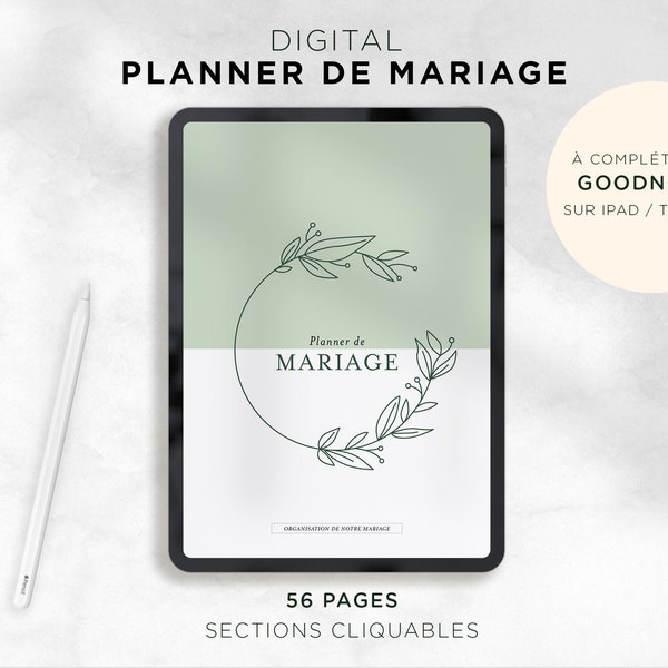 Digital planner de mariage, pour ipad ou tablette, Goodnotes, organisation mariage, template, français, téléchargement numérique, PDF