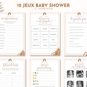 12 babyshowerspellen in het Frans om af te drukken, boho-thema pdf, zwangerschap, voorspellingen, quiz, met antwoorden, direct downloaden