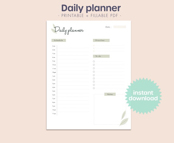 Printable Daily Planner digital Download Fillable Daily to - Etsy