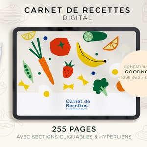 Carnet de recettes digital, livre de fiches recettes, pour ipad ou tablette, Goodnotes, horizontal, français, téléchargement numérique, PDF