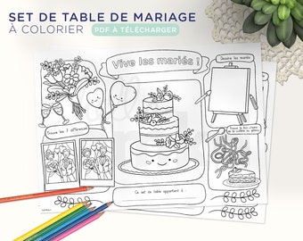 Wedding coloring table set, pdf to print, instant download, wedding children's activities, coloring pdf A3