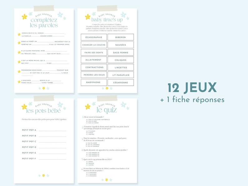 12 jeux baby shower en français à imprimer, pdf, bébé, grossesse