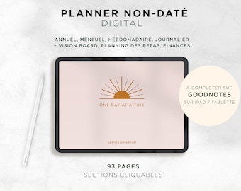 Undated digital planner, perpetual agenda for ipad or tablet, Goodnotes, horizontal, French, digital download, PDF