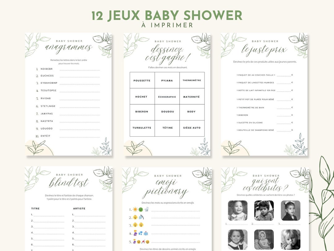 12 jeux baby shower en français à imprimer thème feuillages - Etsy France