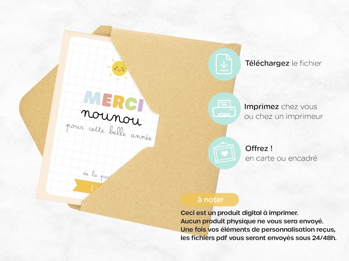 Lettre De Remerciement D'une Nounou Aux Parents Carte remerciement personnalisée nounou, maîtresse, Atsem, imprimable