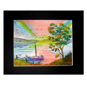 Sunset colors, watercolor sailboat beach print, Landscape wall art, watercolor painting, coastal decor, nautical painting Holiday gift,334 image 2