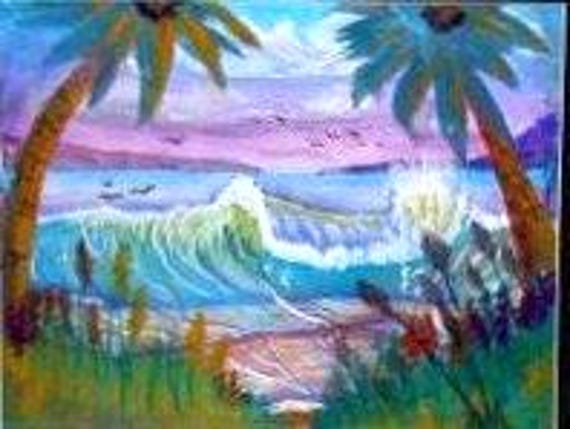 Coastal wall art, ocean waves, tropical decor, modern wall art, seascape art, palm tree art, tropical landscape, watercolor painting #2B