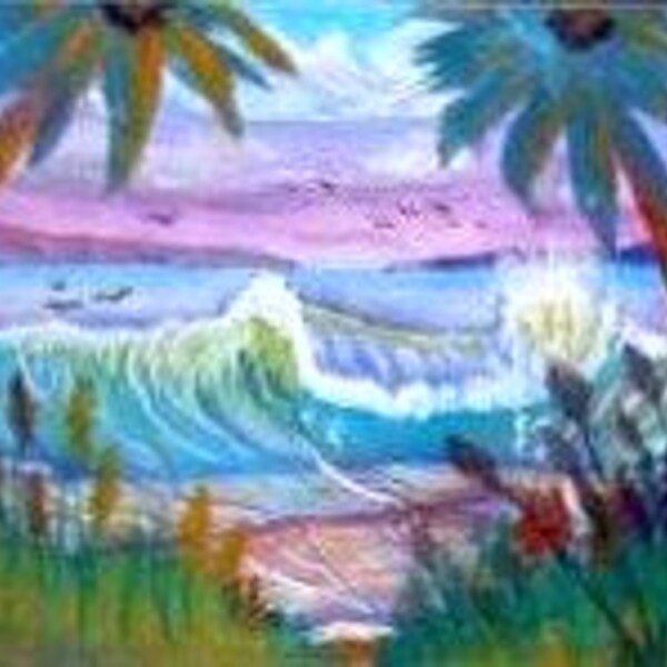 Coastal wall art, ocean waves, tropical decor, modern wall art, seascape art, palm tree art, tropical landscape, watercolor painting #2B
