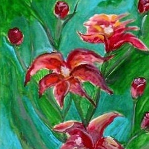 Modern art prints, red lilies,  flowers paintings, watercolor art, garden wall art, watercolor painting, unique wall art, kitchen decor #7
