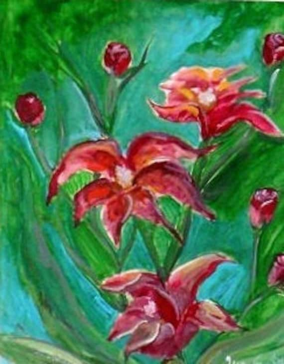 Modern art prints, red lilies,  flowers paintings, watercolor art, garden wall art, watercolor painting, unique wall art, kitchen decor #7