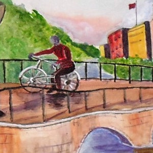 bicycle ride, watercolor art,  wall art print, bicycle art, boys room decor, watercolor painting, watercolor landscape, home decor, gift #55