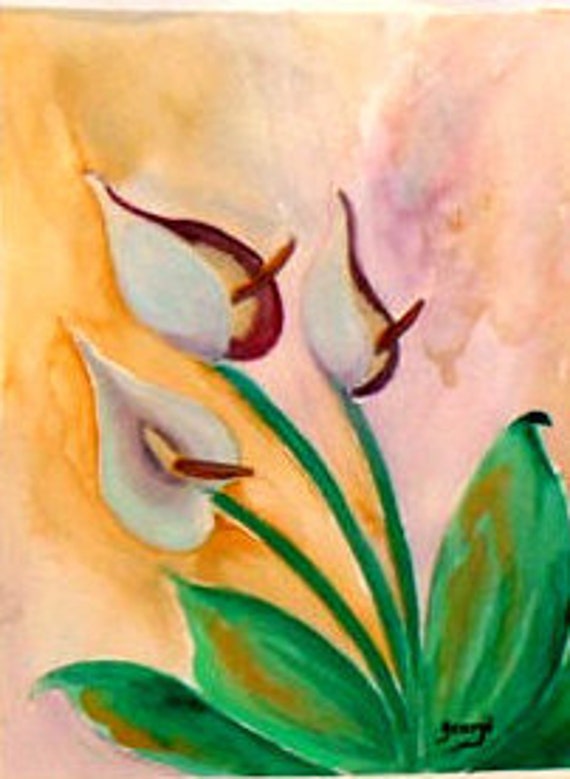 Calla lily flower, watercolor painting, kitchen wall art, calla lily, gift, art print, watercolor art, folk art paint, home decor #17A