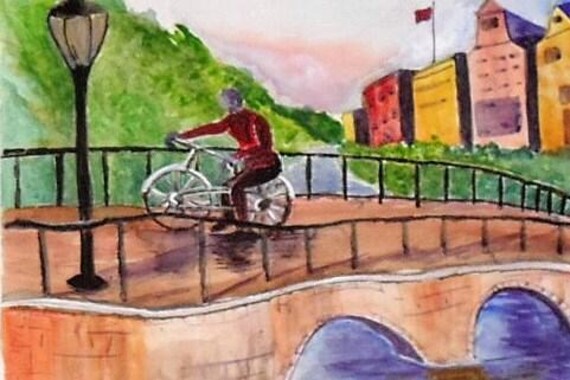 bicycle ride, watercolor art,  wall art print, bicycle art, boys room decor, watercolor painting, watercolor landscape, home decor, gift #55