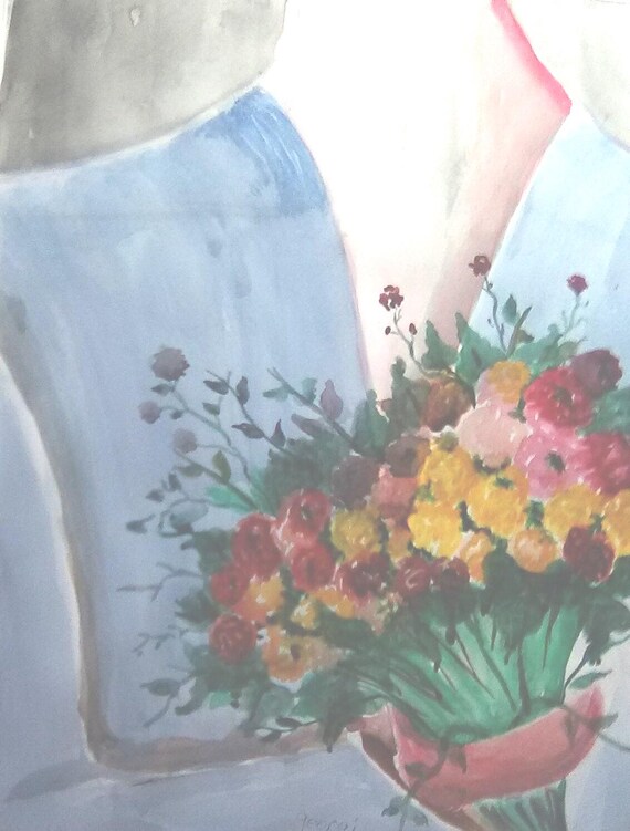 Flowers for Mother Watercolor Original painting Art Print Wall Artwork original painting home decor folk art,Holiday gift #213