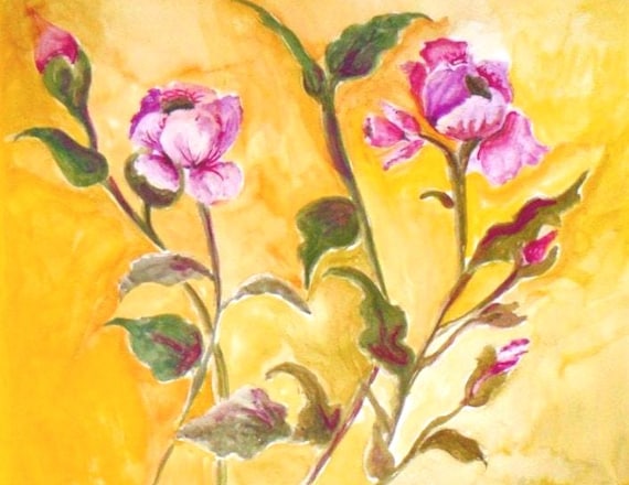 Modern art prints,from original watercolor painting  pink roses, folk art, bedroom wall art, garden artwork gift, home wall decor #18
