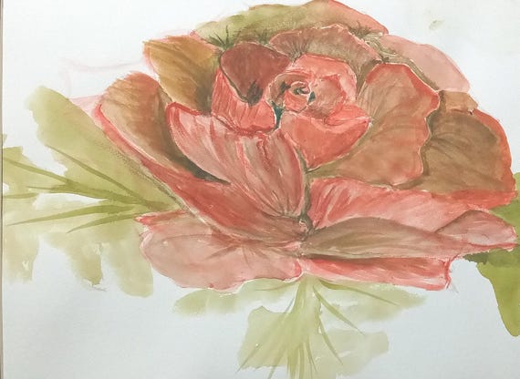 Single Red Rose Watercolor Floral painting, Red Flower Painting Print, Floral watercolor wall art, Christmas gift #241A