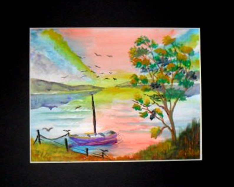 Sunset colors, watercolor sailboat beach print, Landscape wall art, watercolor painting, coastal decor, nautical painting Holiday gift,334 image 3
