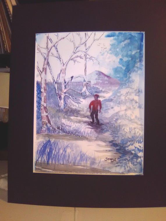 Snow Scene  ArtWork Painting. ArtWork  Print Scenic Winter Snow Painting, Man walking in Snow, Winter in America,  Wedding Gift  Snow ,# 207